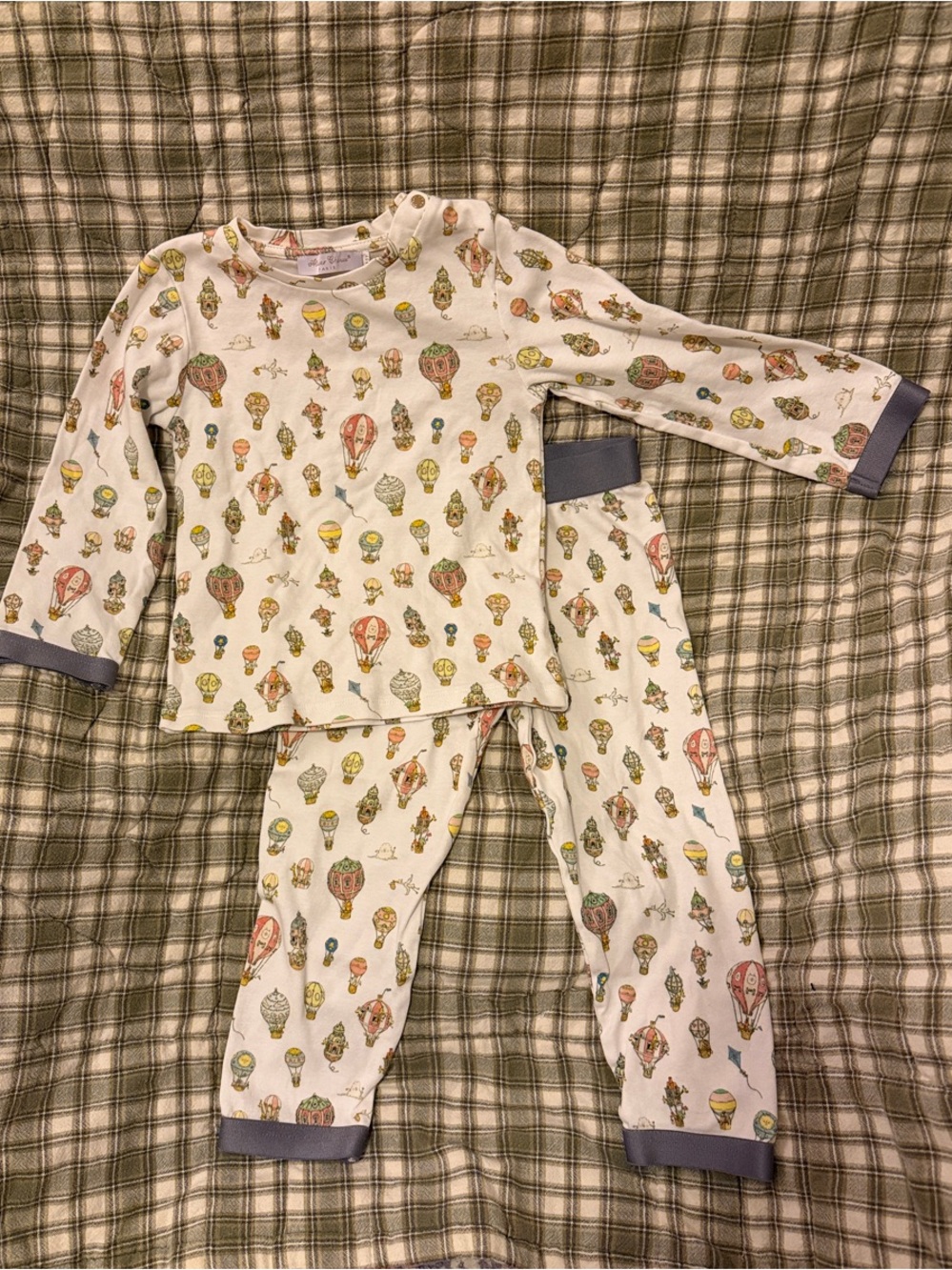 Kids White Hot Air Balloon Pajama Set with Gray Trim
